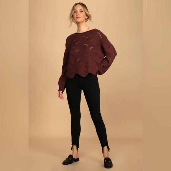Lulus Moonglow Burgundy Loose Knit Sweater - Picture 3 of 12